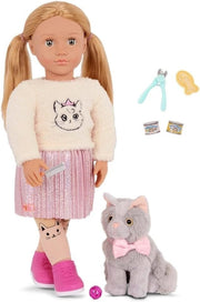 18-Inch Doll with Plush Kitten Pink Outfit Hair Accessories Set