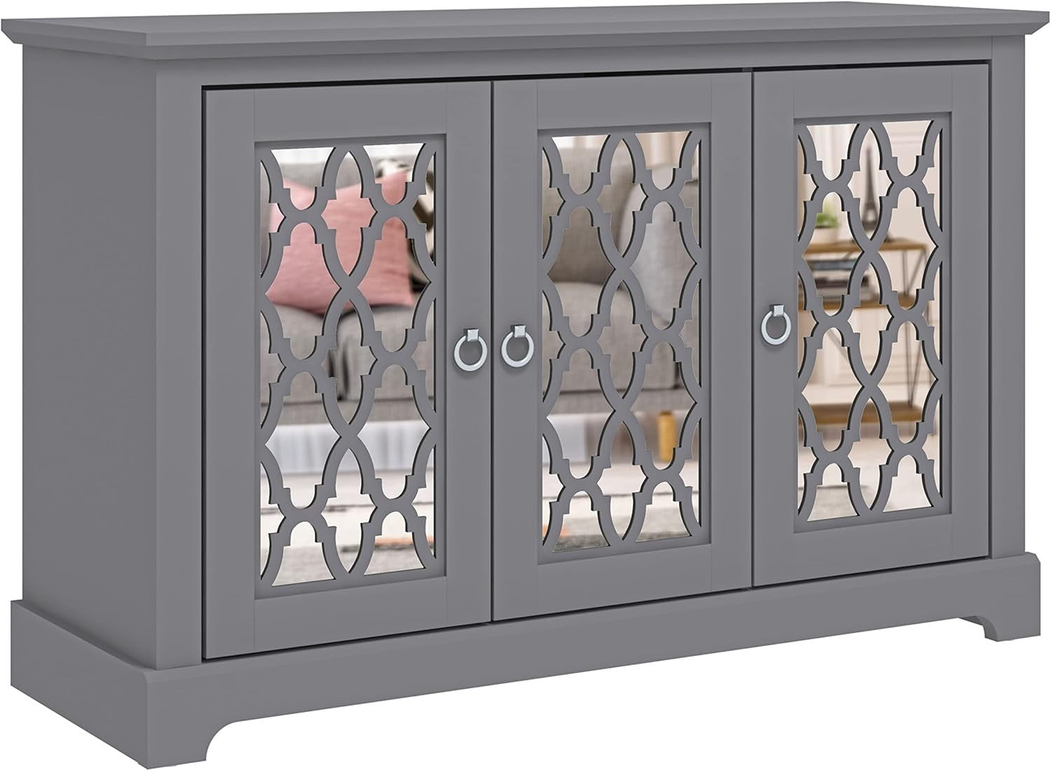 3-Door Cool Grey Sideboard Cabinet Adjustable Shelves Storage Cupboard Modern