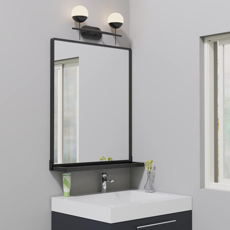 Modern Black Wall Mirror with Shelf 62x50cm – Sleek, Scratch-Resistant