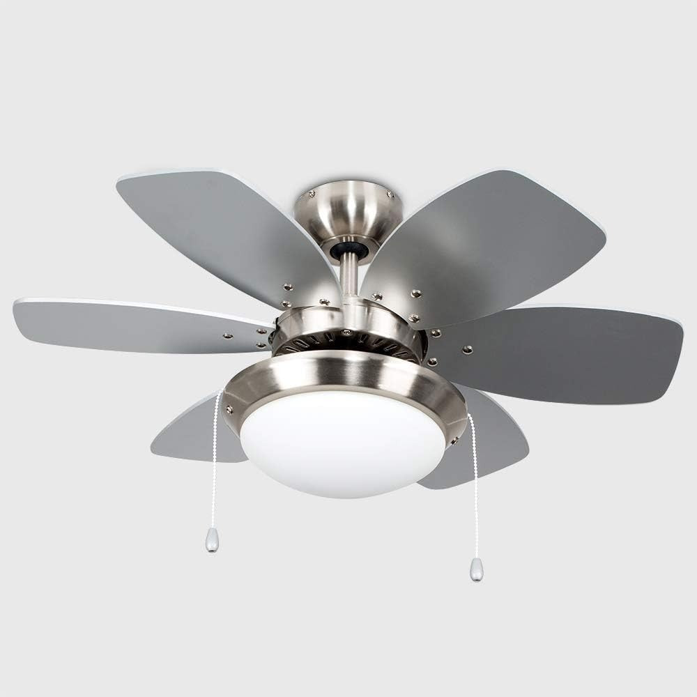 MiniSun 30"" Chrome Modern Ceiling Fan with Light & Reversible Blades, 3-Speed