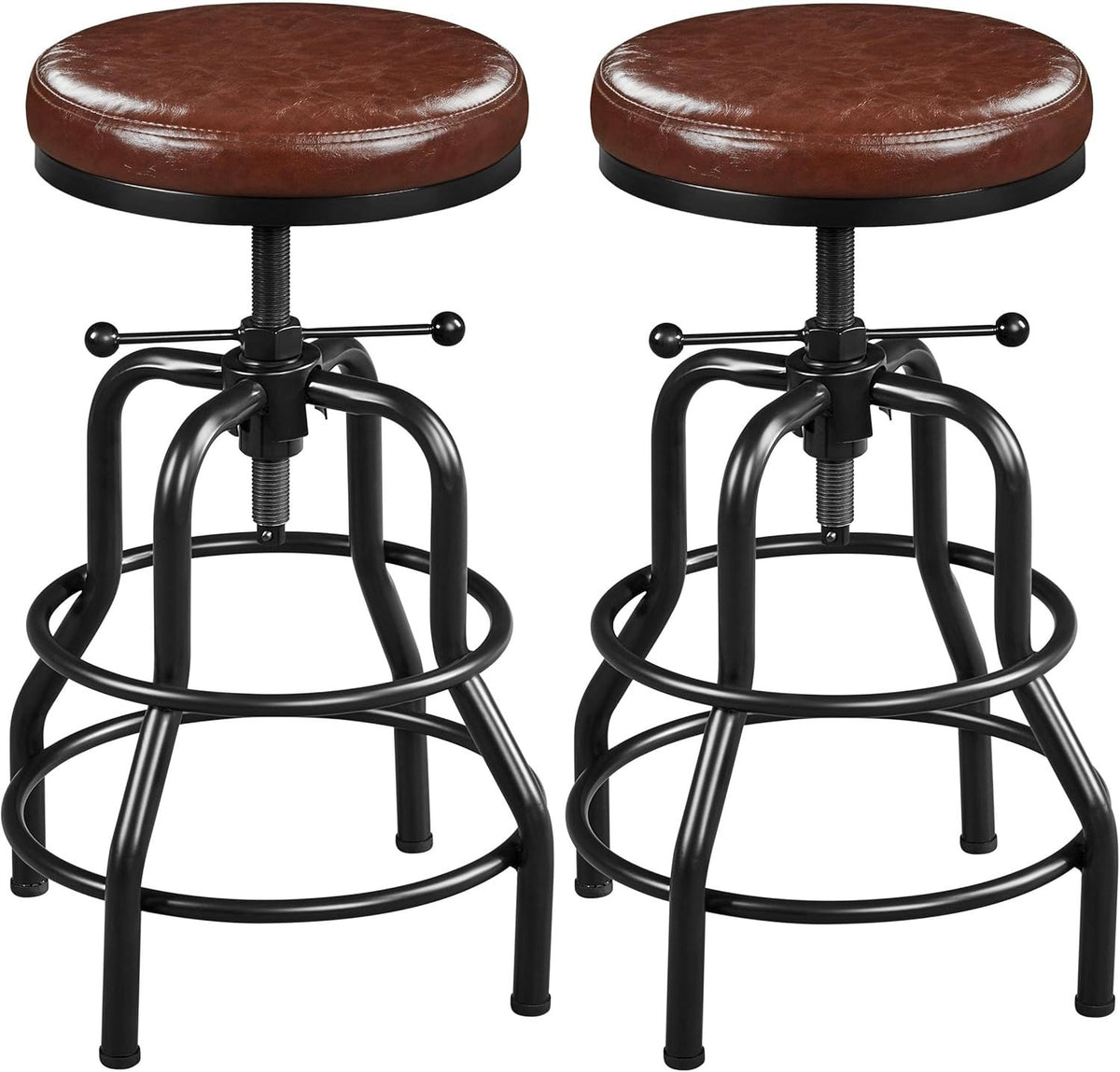 Adjustable Rustic Industrial Bar Stool Faux Leather Kitchen Counter Chair