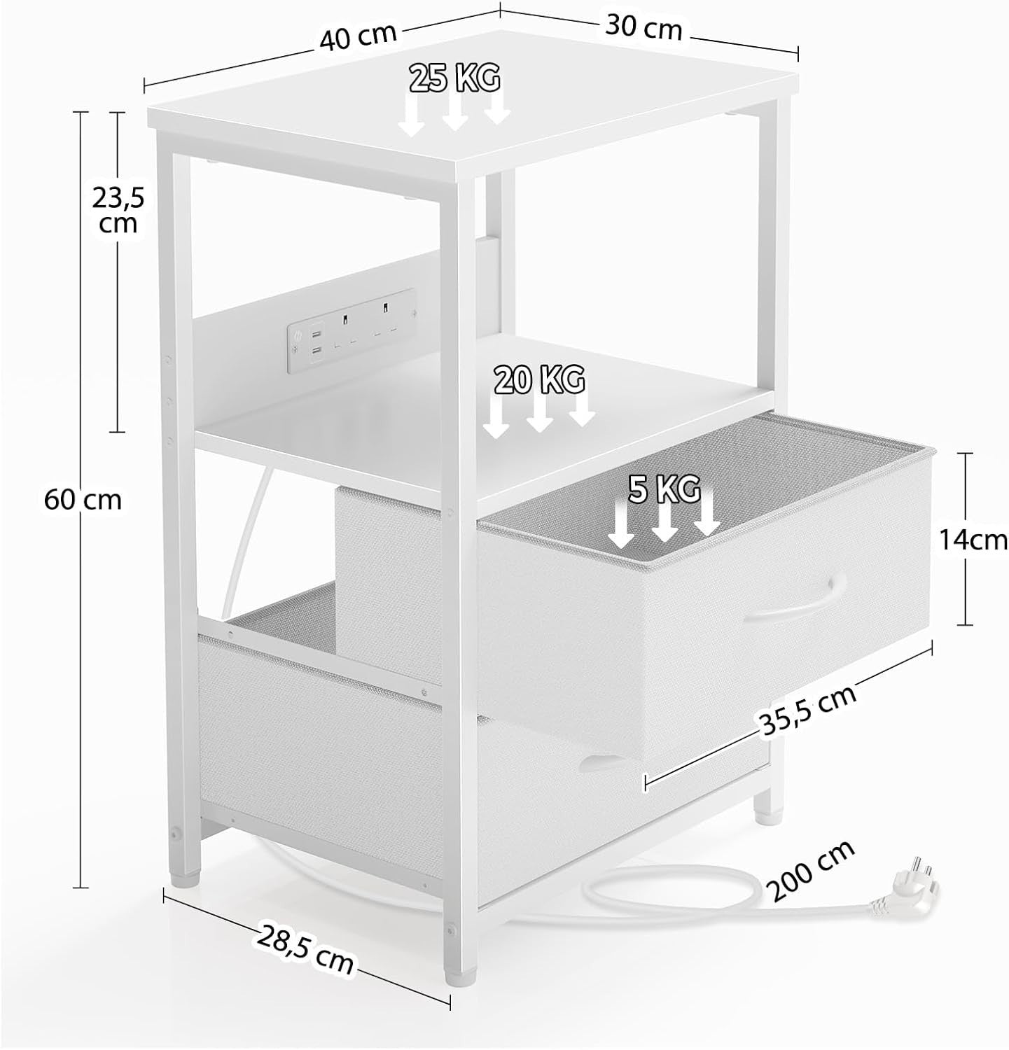 Set of 2 LED Bedside Tables with Charging Station & Drawers | Smart Nightstands