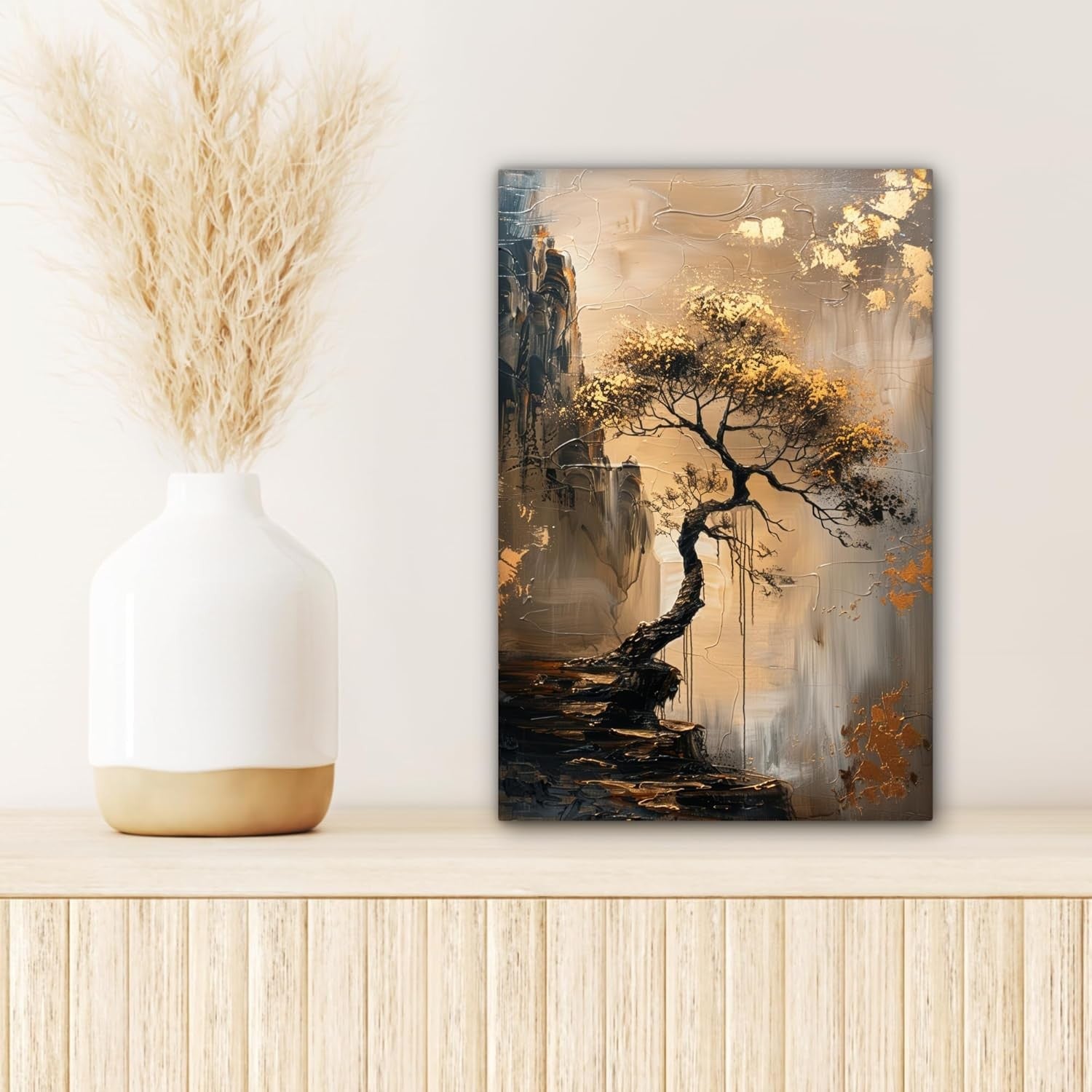 Tree Canvas Wall Art 20x30cm Gold Modern Framed Living Room Decor
