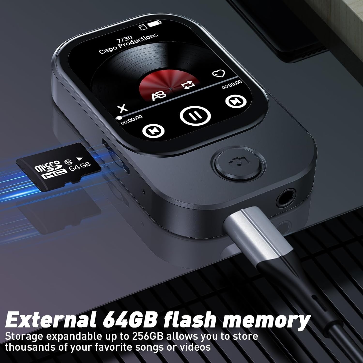 64GB MP3 Player Bluetooth 180° Camera Pedometer FM Black