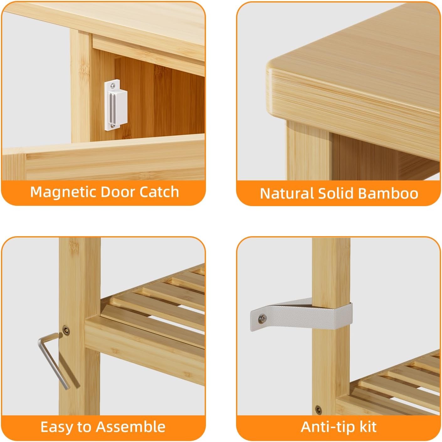 Natural Bamboo Storage Cabinet with Door & Shelves Modern 63x33x87cm