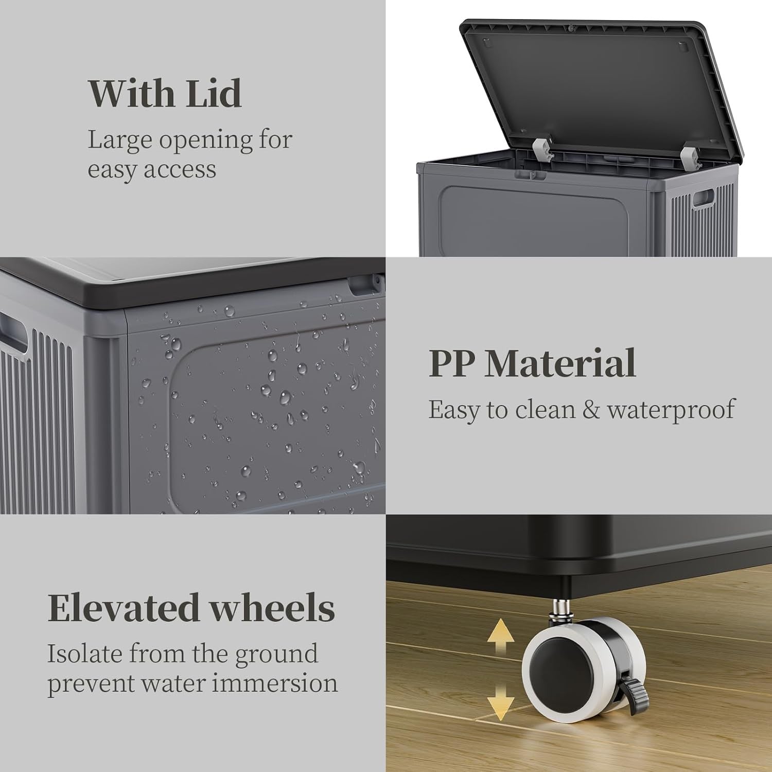 130L Large Laundry Basket with Lid & Wheels | Lockable Rolling Laundry Bin Grey