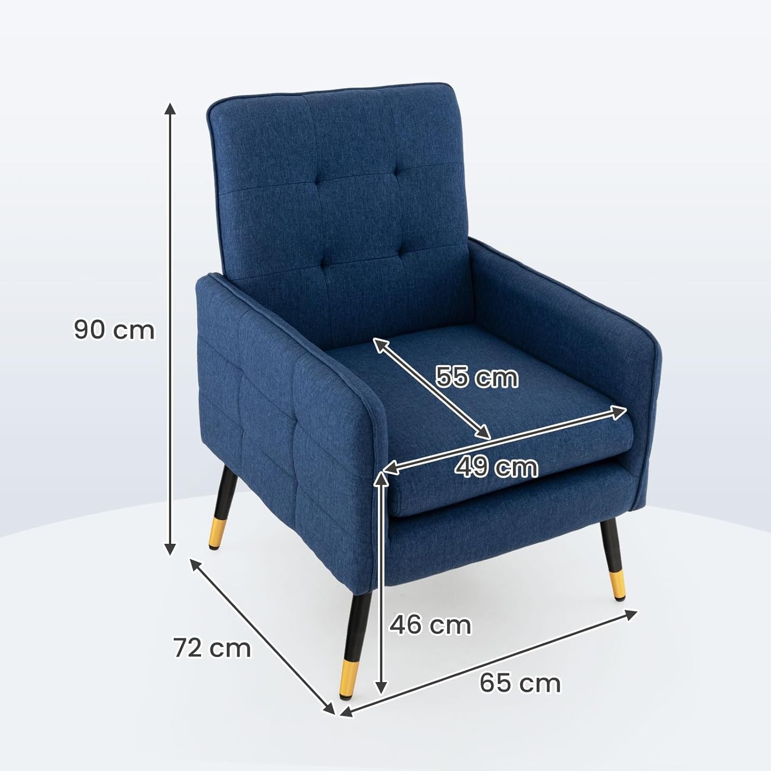 Blue Tufted Accent Armchair Linen Lounge Chair Metal Legs