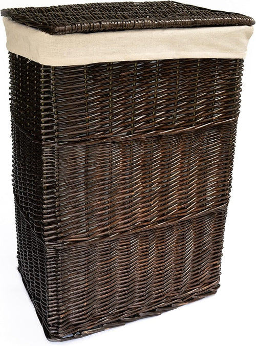 Large Wicker Laundry Basket with Lid & Washable Lining – Dark Coffee Hamper