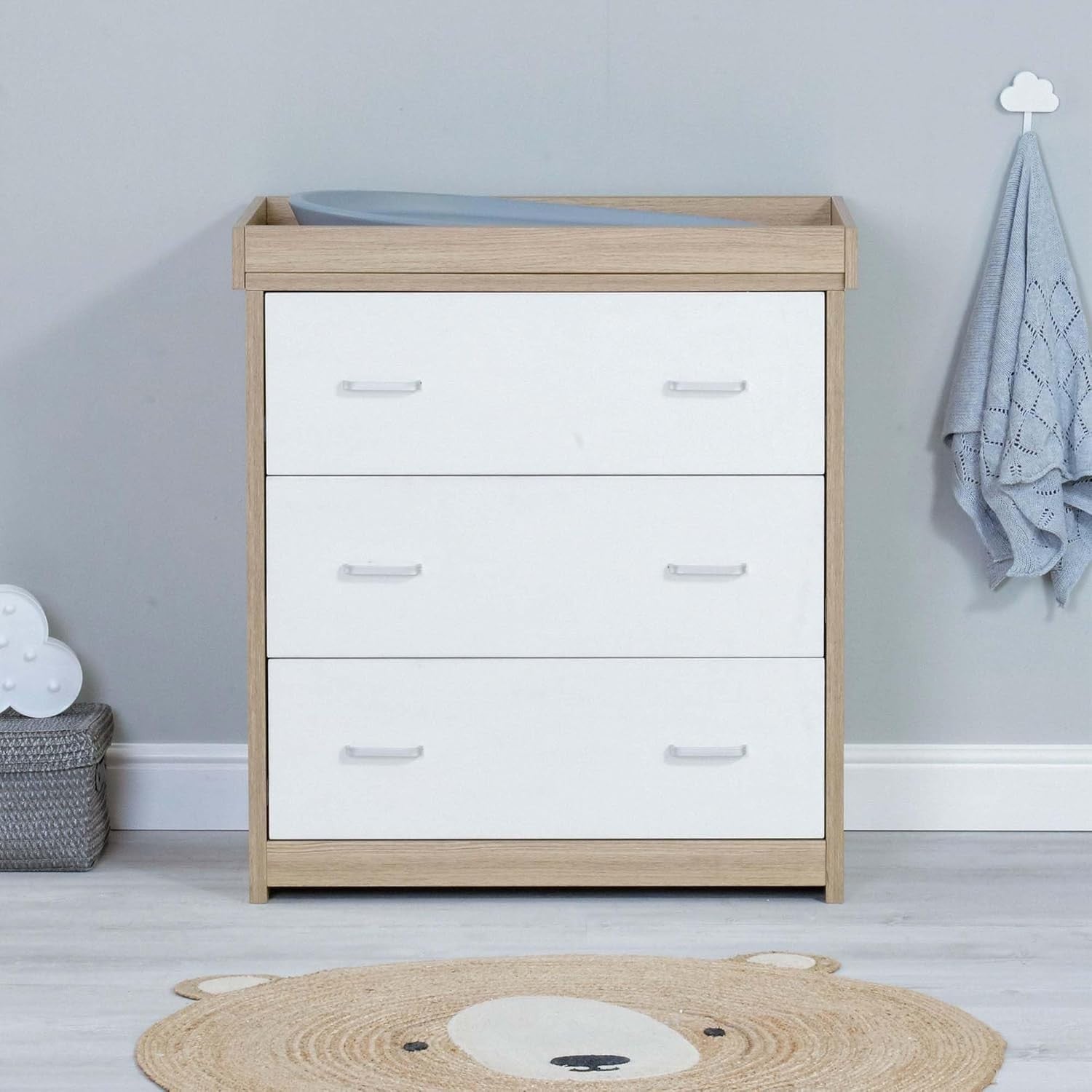 Nursery Furniture Set Cot Bed Wardrobe Chest Drawers Solid Wood White Oak 2Pcs