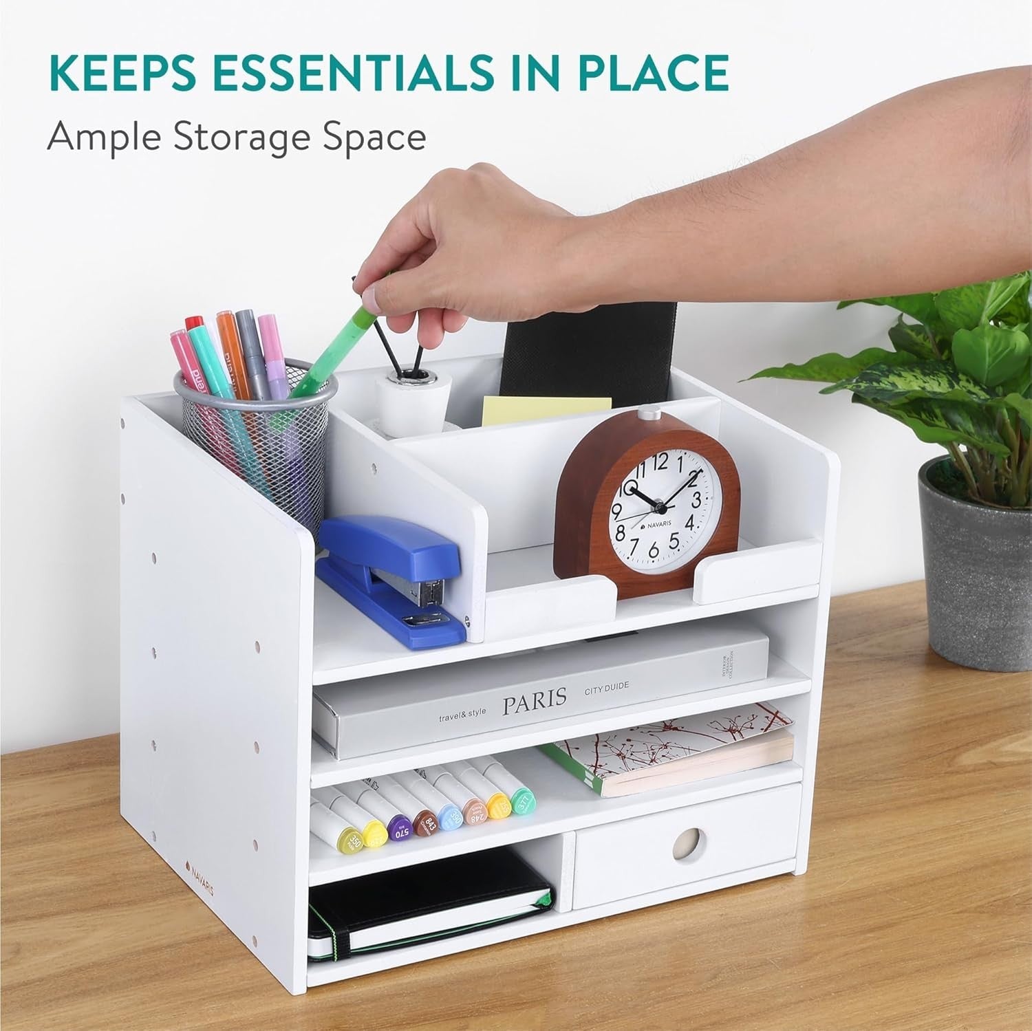 Bamboo Desk Organiser with 7 Drawers & Compartments for Office & Stationery