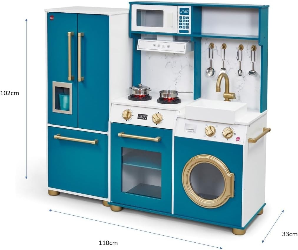 Large Wooden Kids Play Kitchen Lights Sounds Fridge Accessories Set