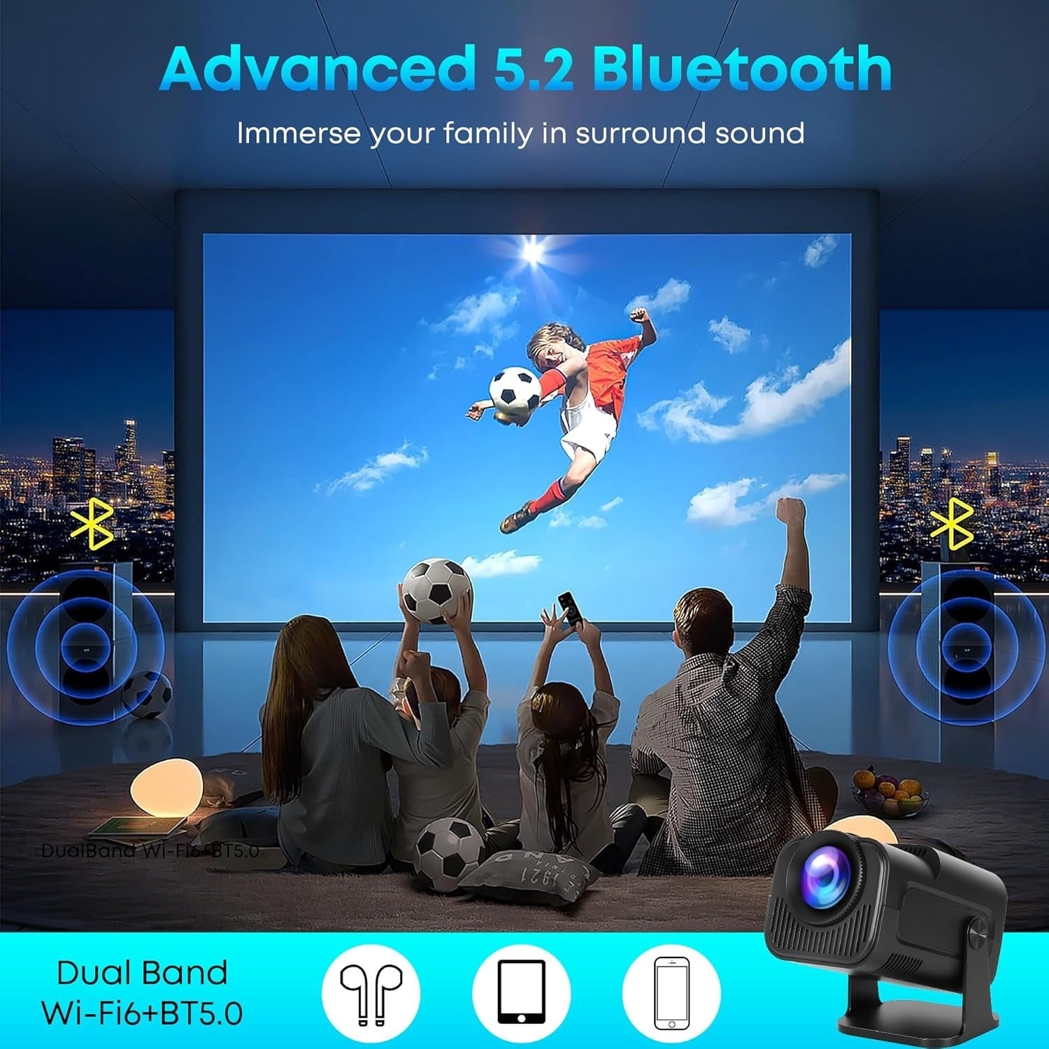 Mini Smart Projector 4K Ready WiFi 6 Bluetooth Netflix 180° Stand