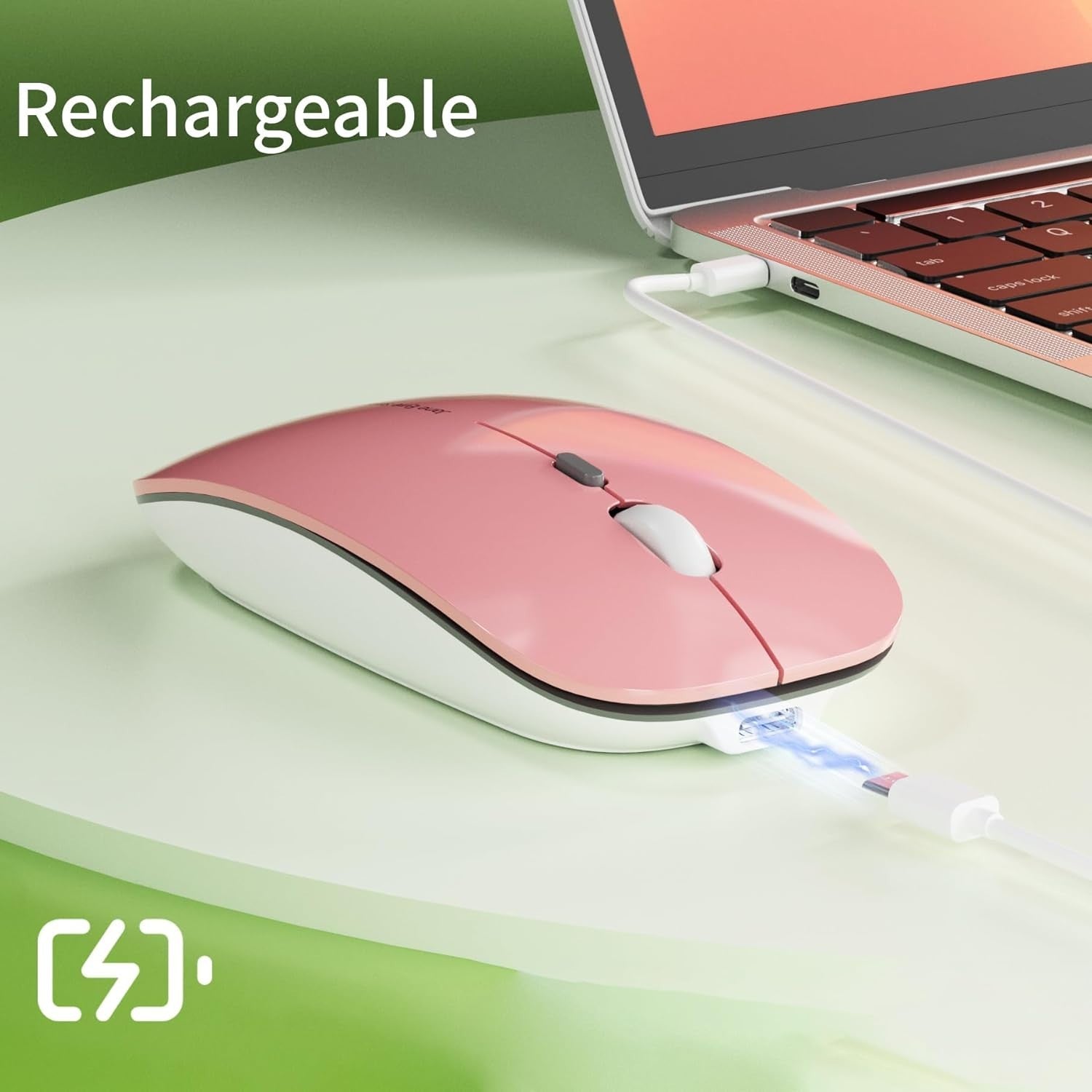 Slim Rechargeable Wireless Mouse Silent 2.4G 1600 DPI Pink