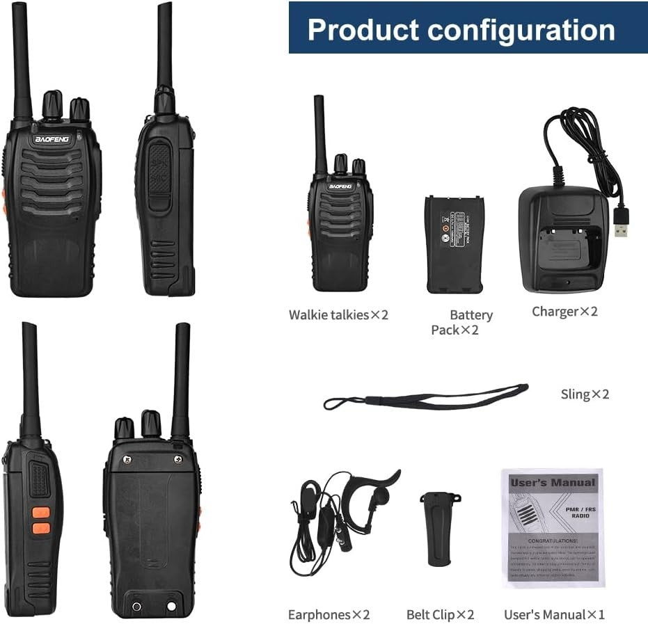 Long Range Walkie Talkies 16 Channel w Headset LED Torch 2 Pack