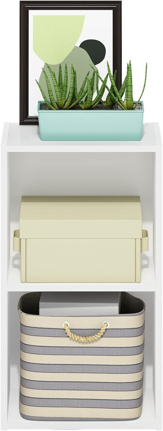 2Tier White Wooden Bookcase Small Storage Shelf Compact Organizer Open Bookshelf