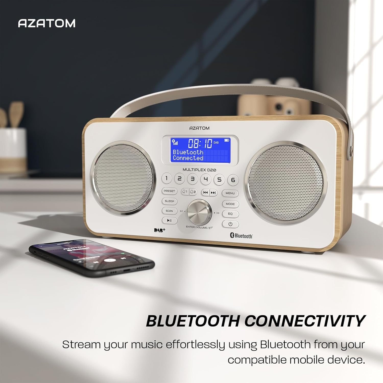 DAB DAB+ FM Digital Radio Bluetooth Portable Rechargeable Oak Remote