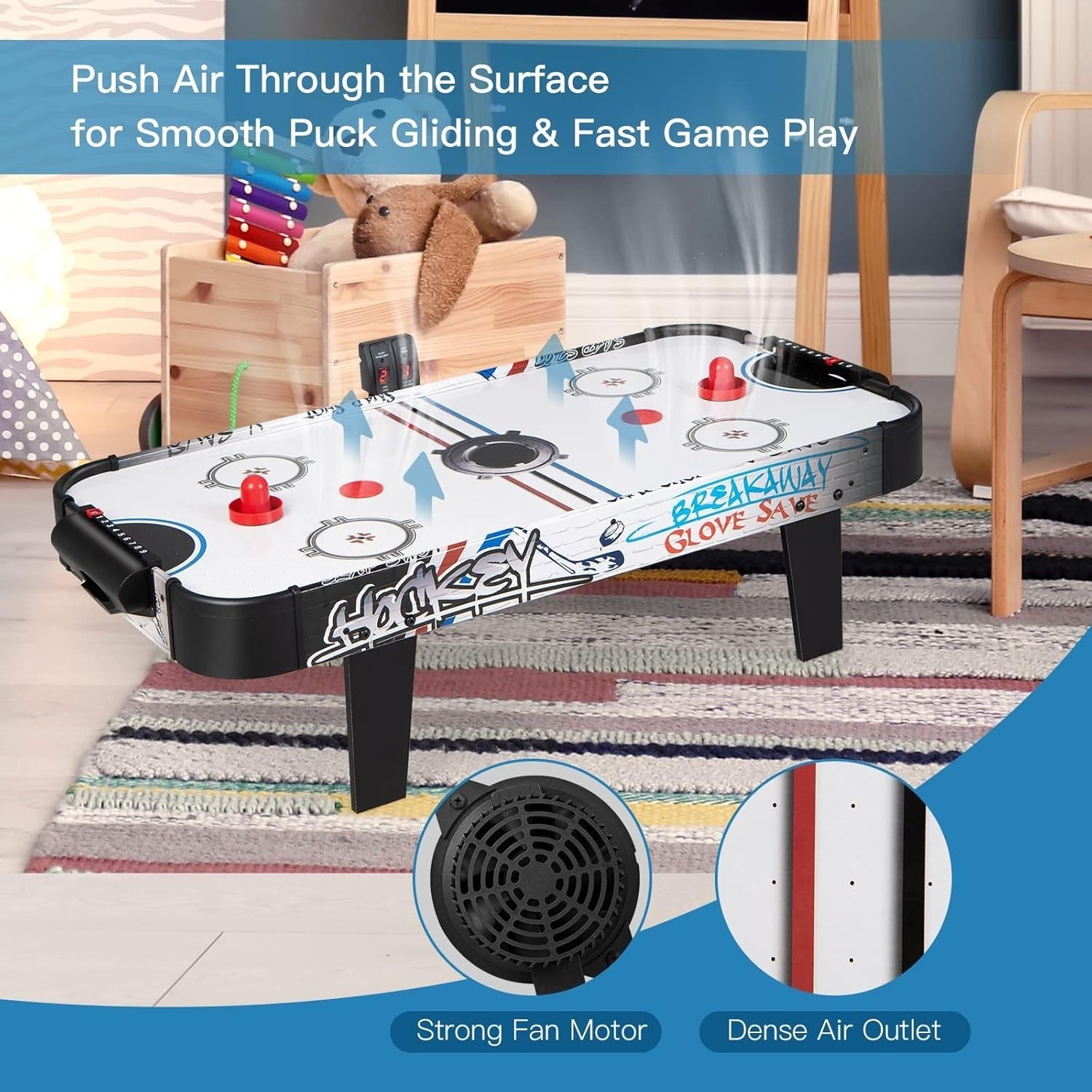 42 Inch Air Hockey Table LED Scoreboard Strong Motor Indoor Arcade Game