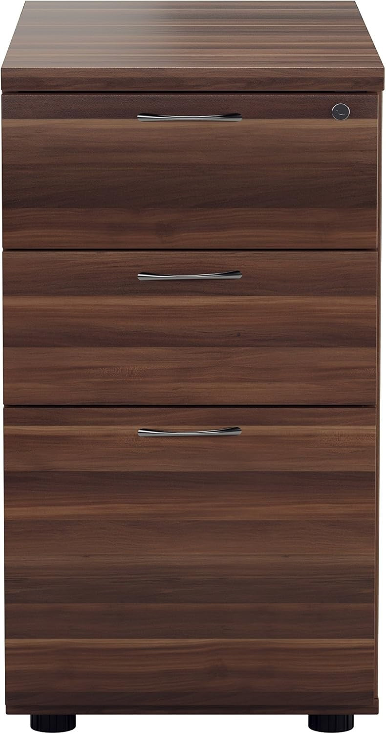 Dark Walnut 3 Drawer Lockable Filing Cabinet 40.4x80x73cm