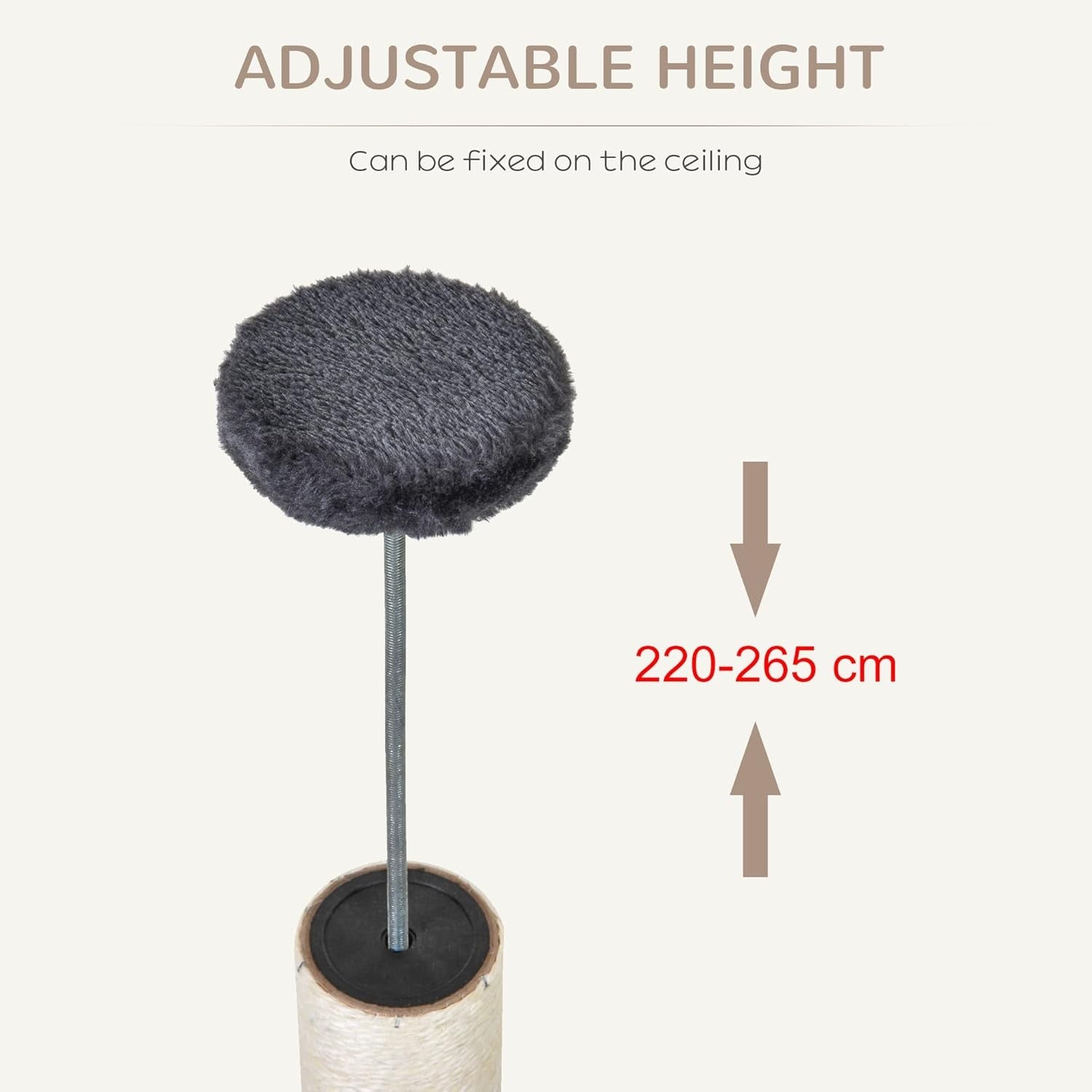 Tall Cat Tree Tower Adjustable 220–265cm 5 Tier Sisal Scratching Post
