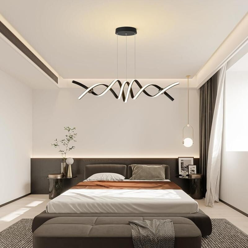 Modern LED Pendant Chandelier Light Remote Control 2 Strip 38W Black