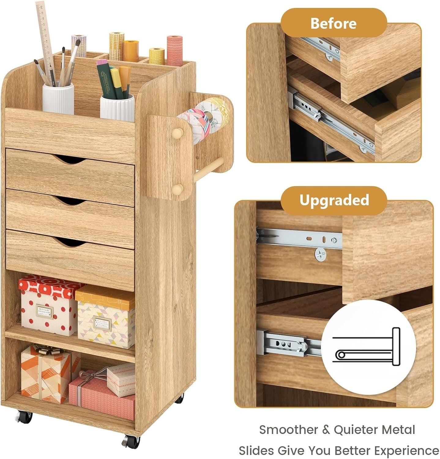 Natural Mobile File Cabinet 86cm 3 Drawer Under Desk Storage