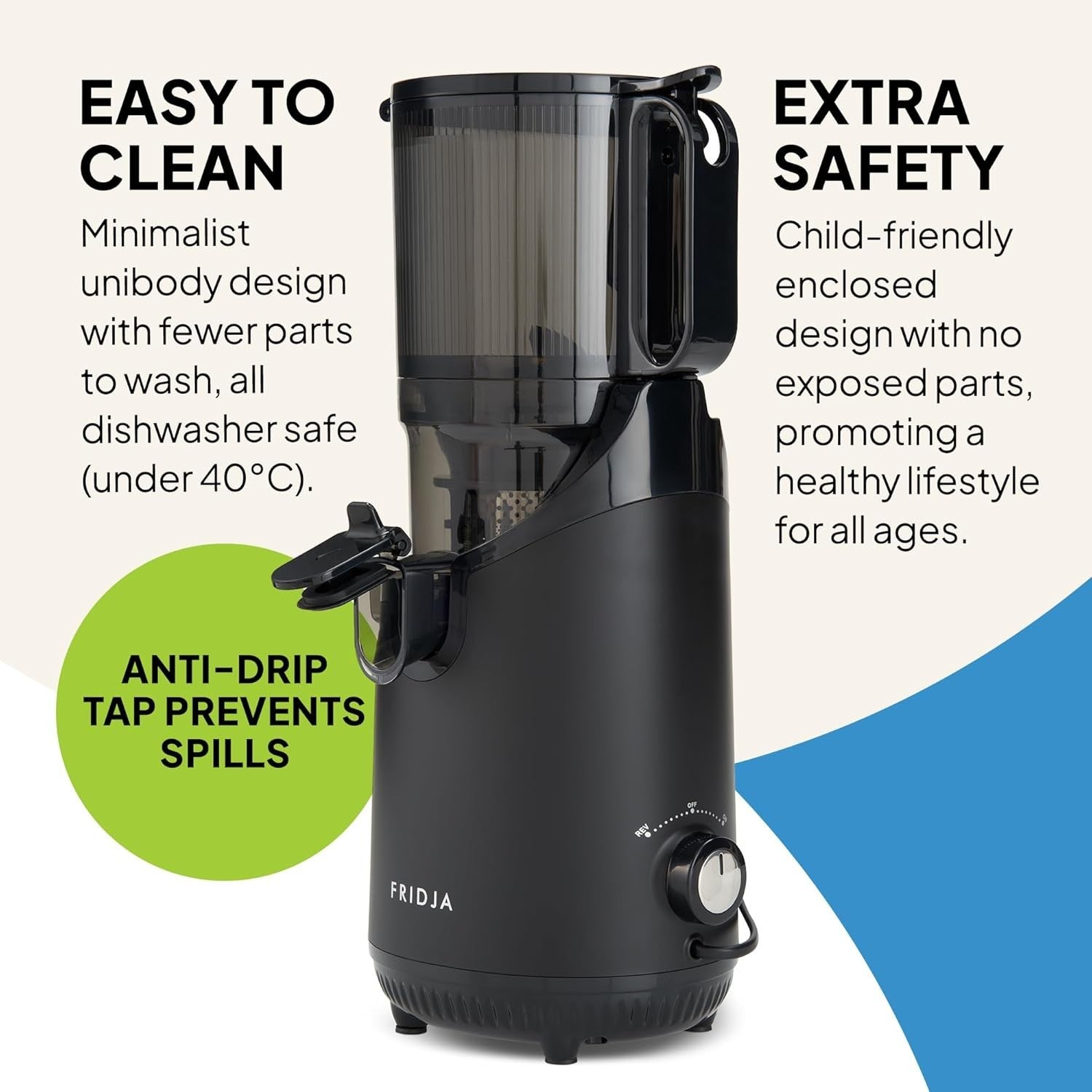 Cold Press Juicer 135mm Wide Chute Whole Fruit 250W Quiet High Yield