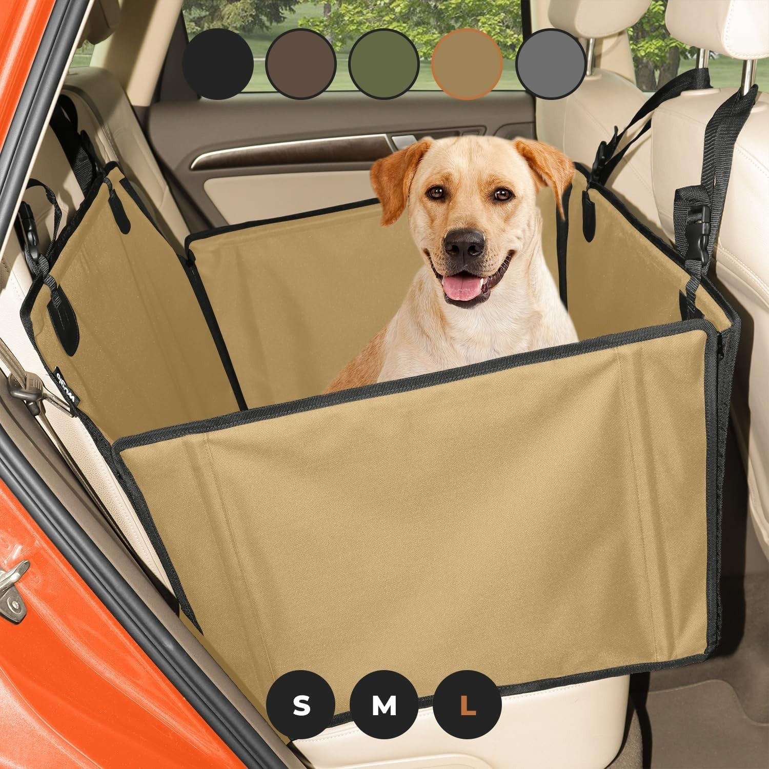 Large Dog Car Seat Waterproof Rear Seat Travel Bed Safety Belt Beige