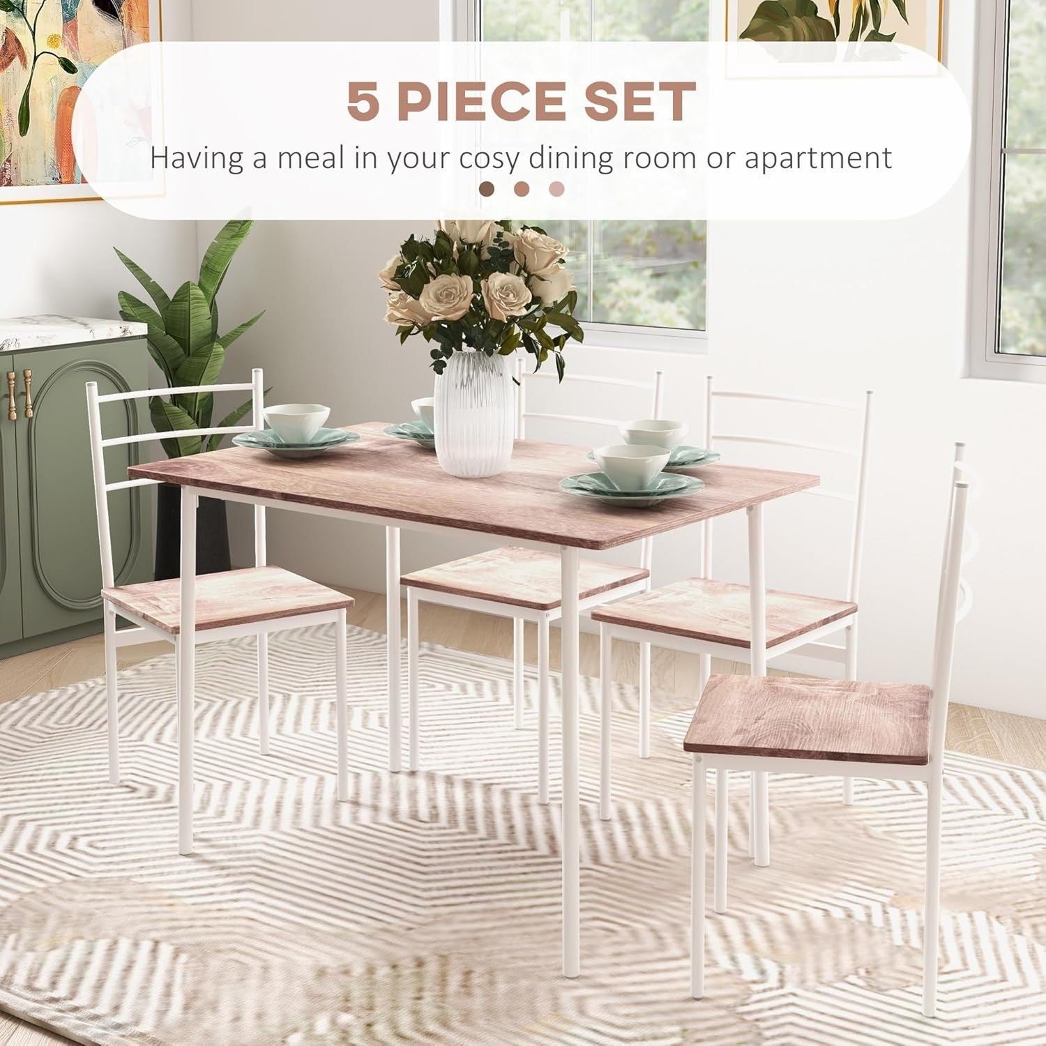 Space-Saving 5-Piece Dining Set with Steel Frame & Wood Table – Compact Fit