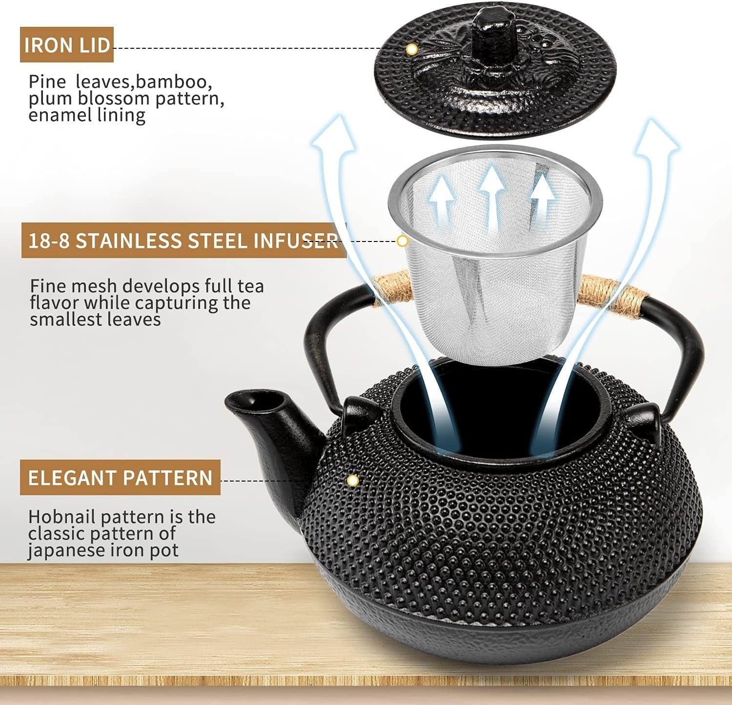 Cast Iron Teapot 900ml Japanese Tetsubin Tea Pot w/ Infuser Black