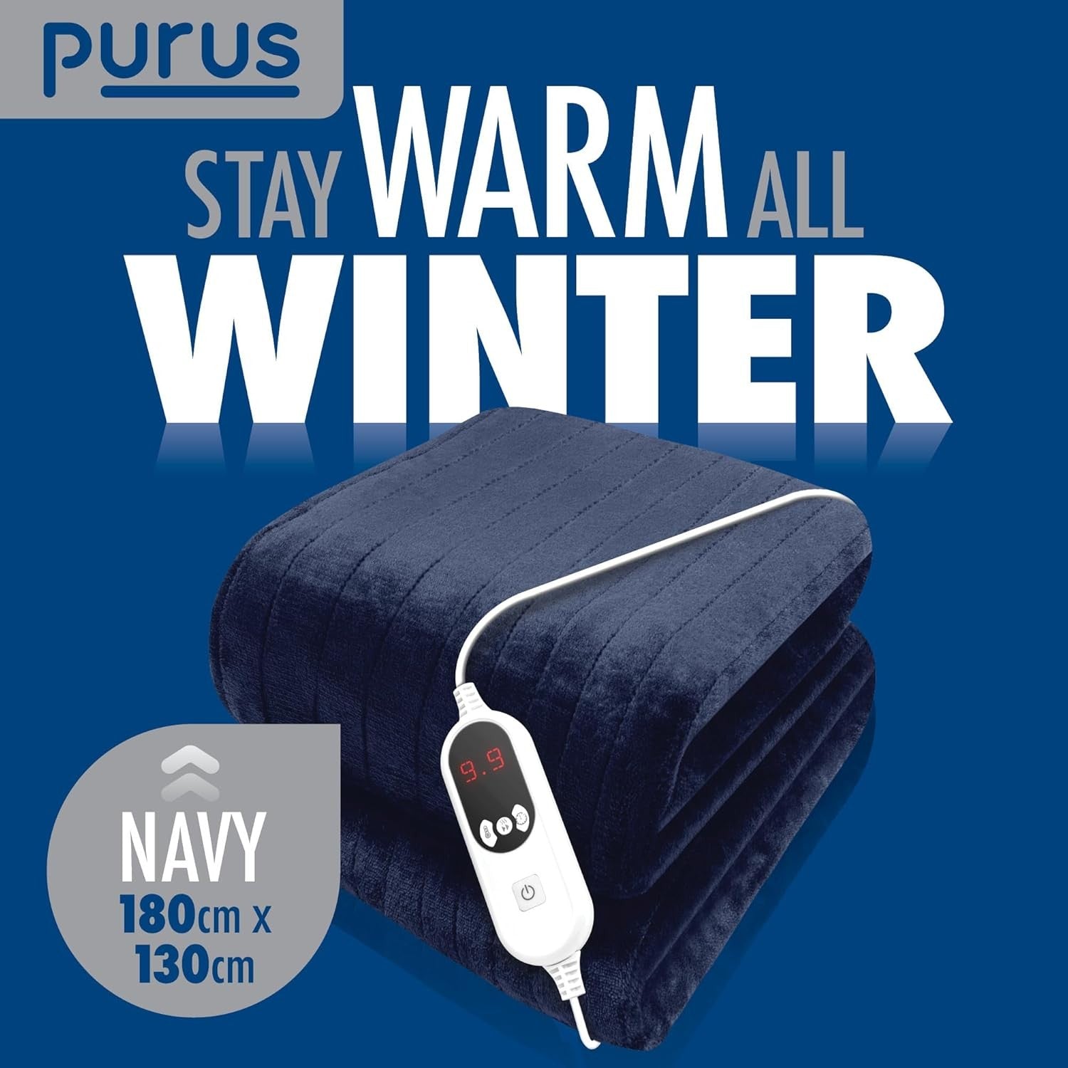 Electric Heated Throw Blanket XL 9 Heat Settings Timer Washable Navy