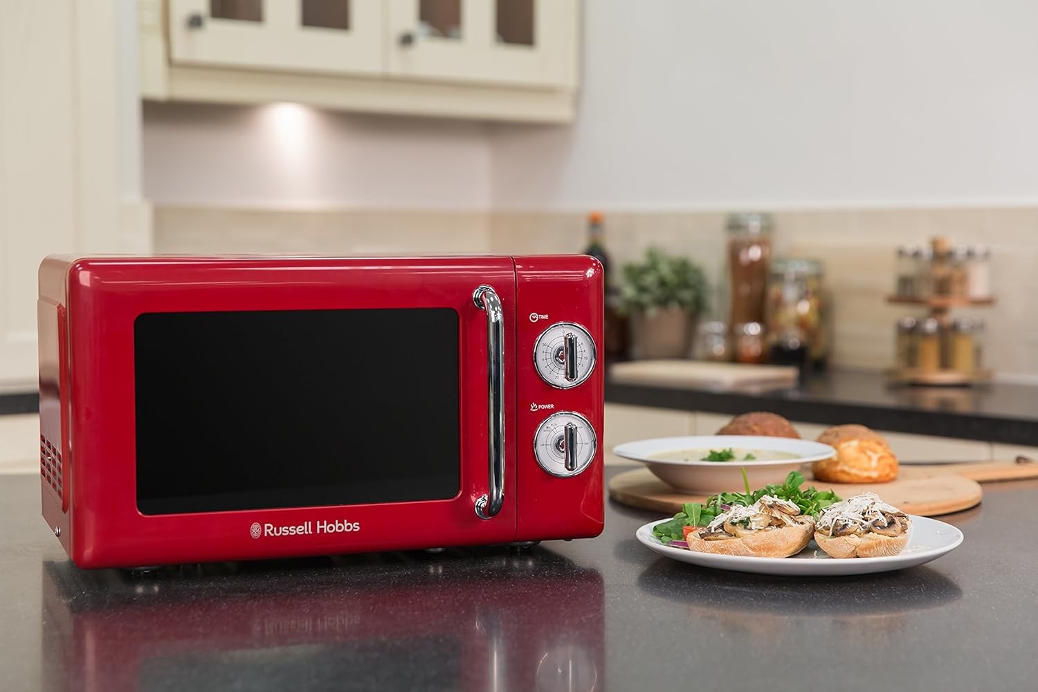 17L Retro Red Microwave 700W Solo 5 Power Levels Manual Timer