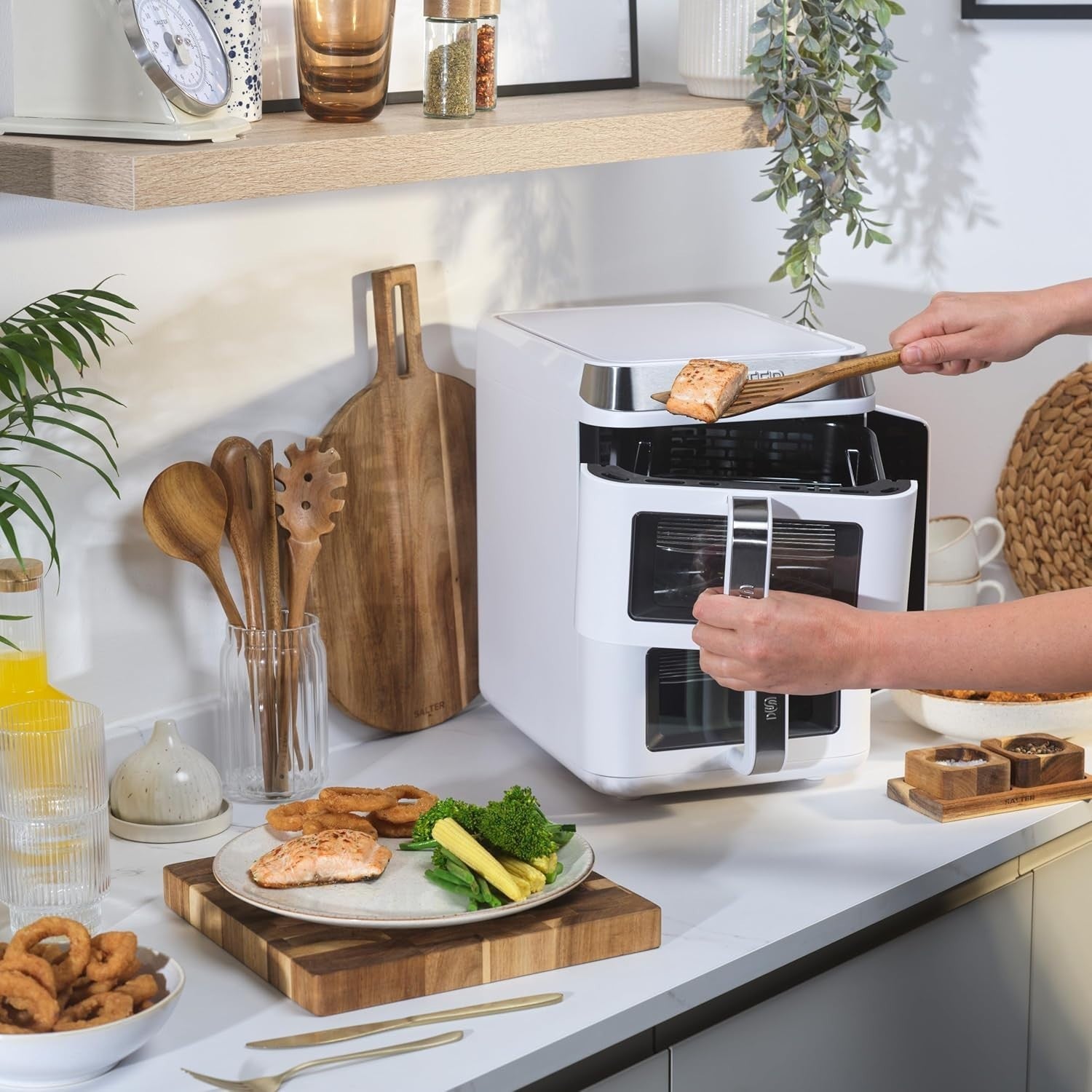 Vertical Dual Drawer Air Fryer 9L 12 Presets 4-Level Cooking, Sync/Match, 2400W