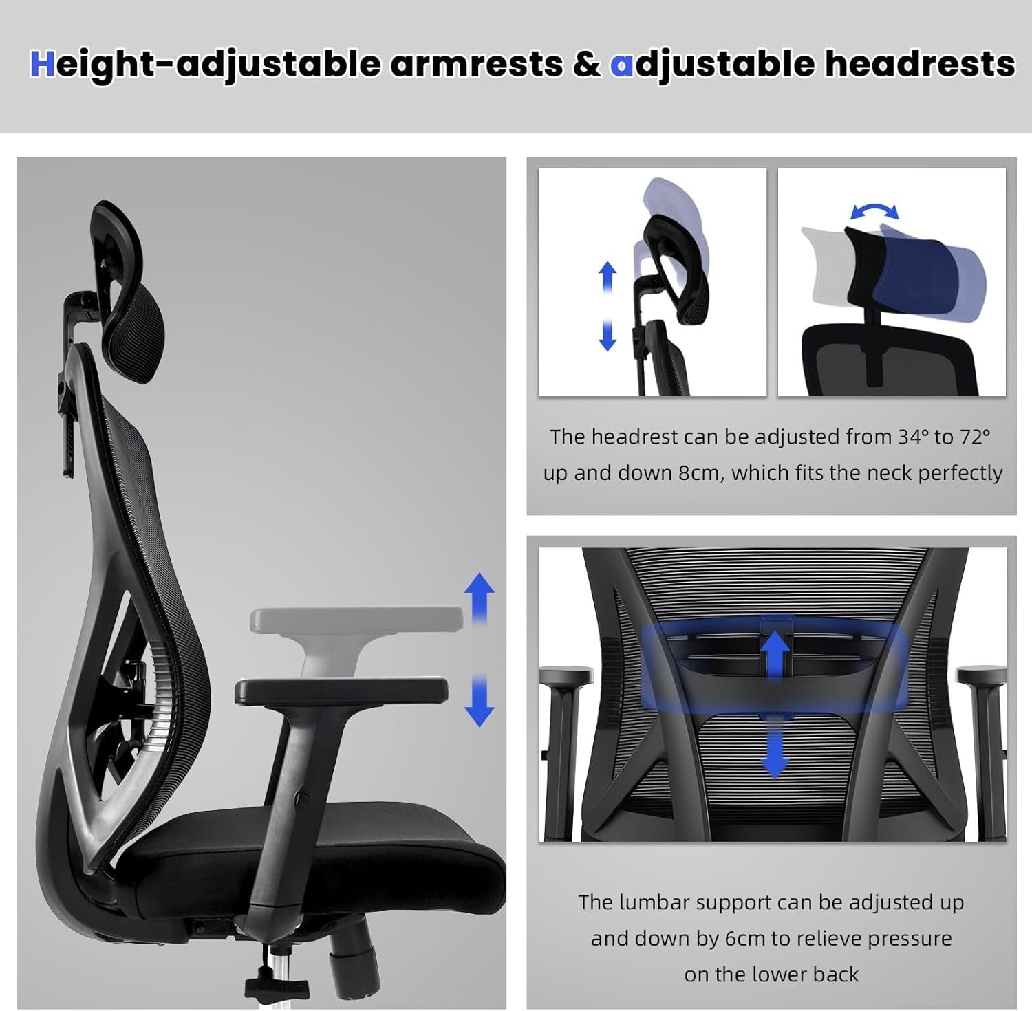 Ergonomic Office Chair Desk Oversized Mesh Back Lumbar Support Adjustable 150kg