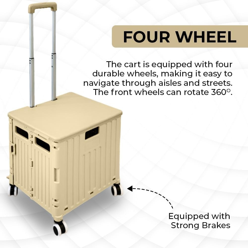 Foldable 50L Shopping Trolley Cart 4 Wheels Lid 40kg Heavy Duty Utility