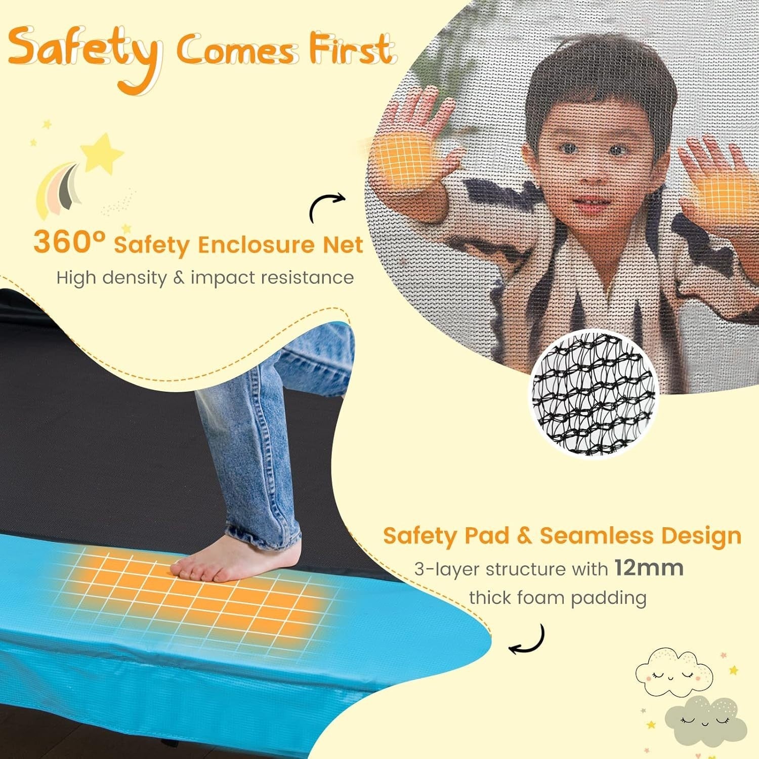 6FT Kids Trampoline 3 in 1 with Swing Bar Safety Net Indoor Outdoor