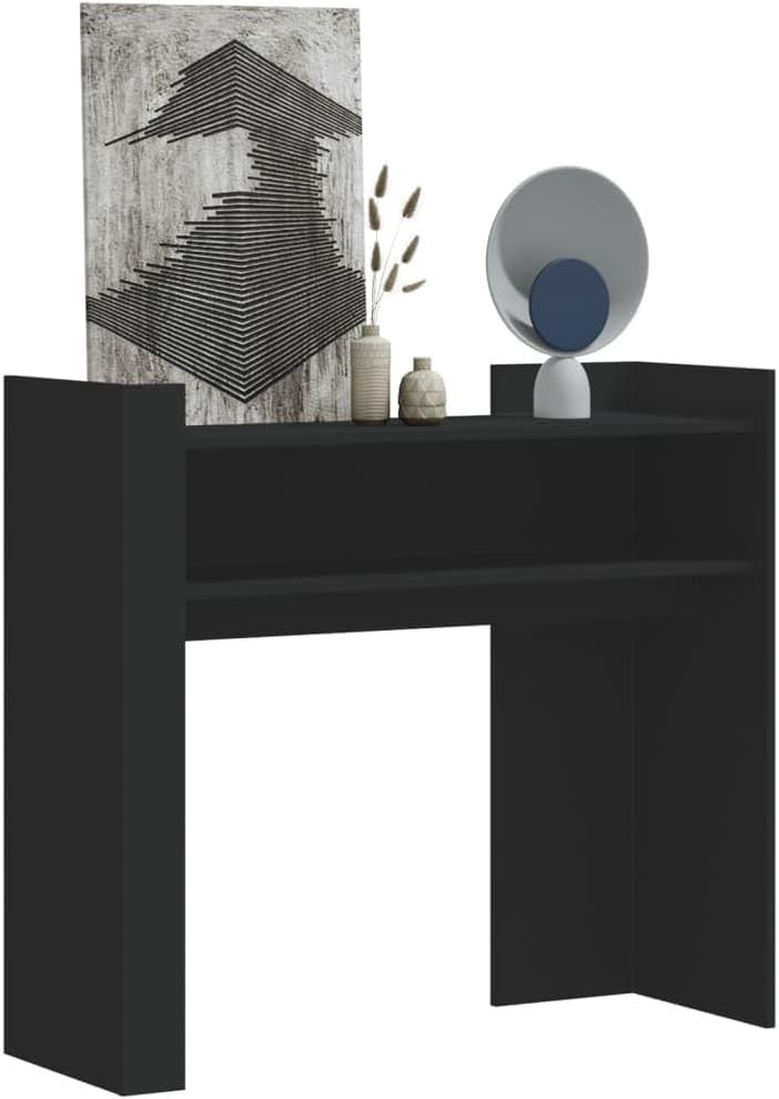 Black Console Table with Shelves, 100x35x90cm, Durable Engineered Wood