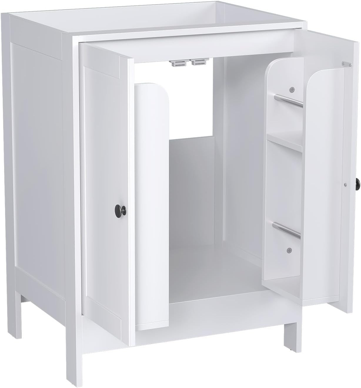 White Under Sink Bathroom Cabinet | 61x45x85cm Wooden Storage Unit 2 Doors