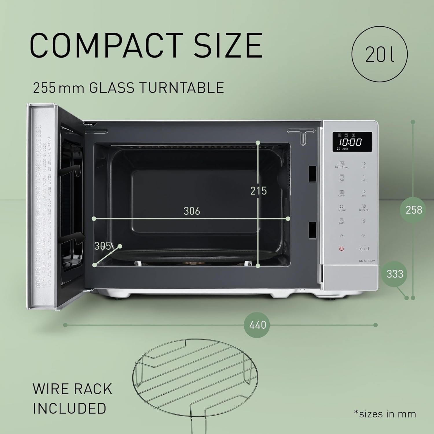 20L Grill Microwave 800W 1000W 9 Auto Programmes Silver LED