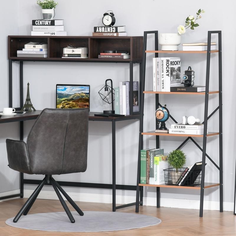 4-Tier Ladder Shelf Bookcase – Industrial Storage Rack in Black & Brown