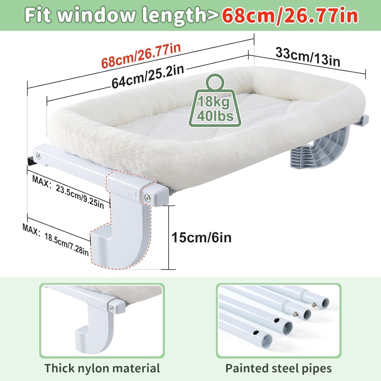 Adjustable Cat Radiator Window Hammock Bed No Drill 18kg White L