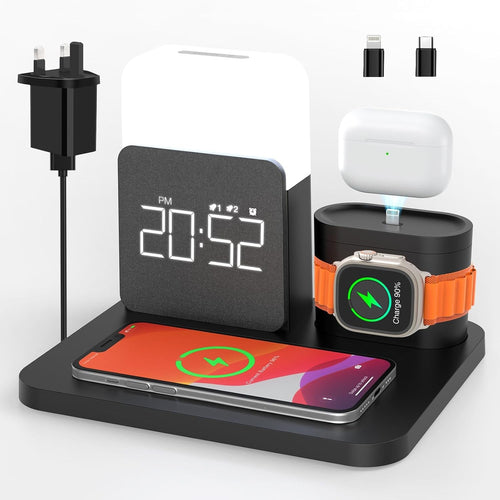 6 in 1 Wireless Charging Station MagSafe Alarm Clock Night Light Stand