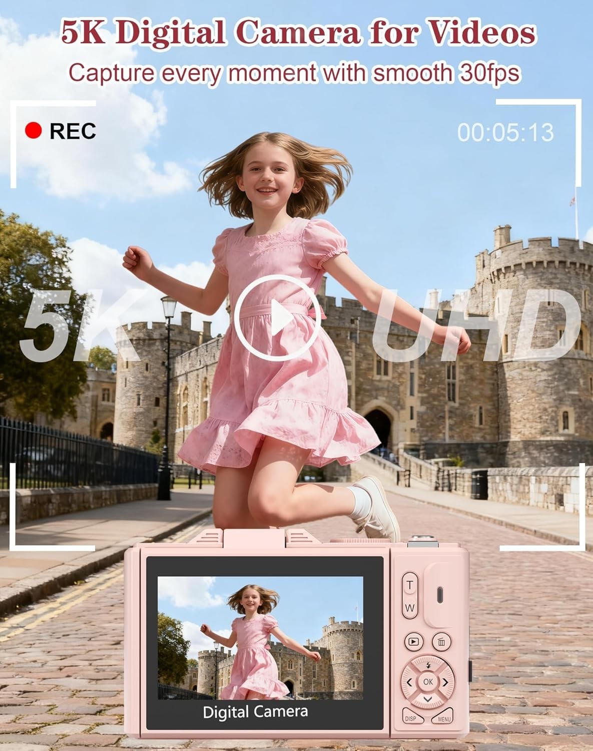 5K 75MP Vlogging Camera WiFi Flip Screen Pink Camera 64GB Kit