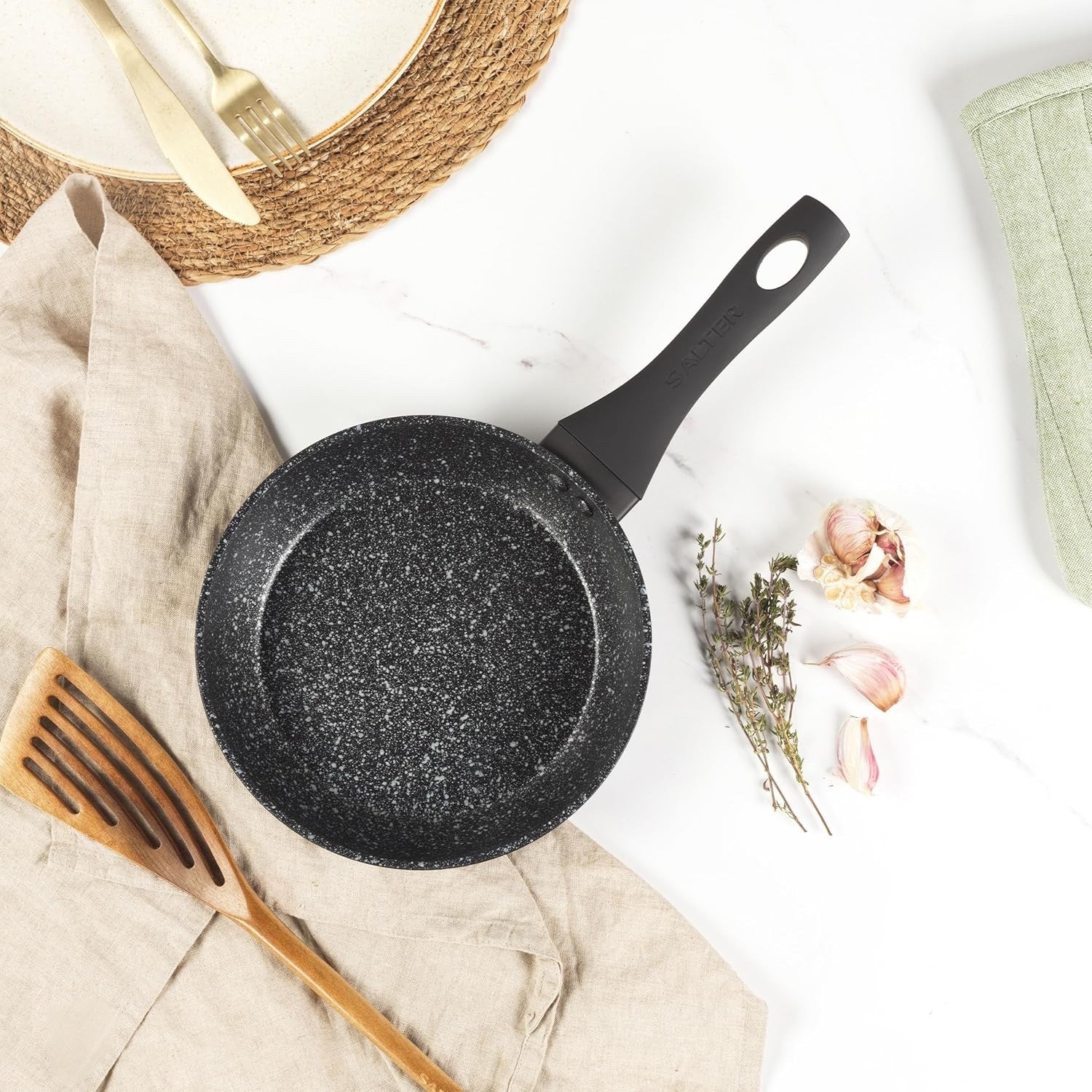5 Pcs Granite Non Stick Pot & Pan Set with Tempered Glass Lid Induction Suitable