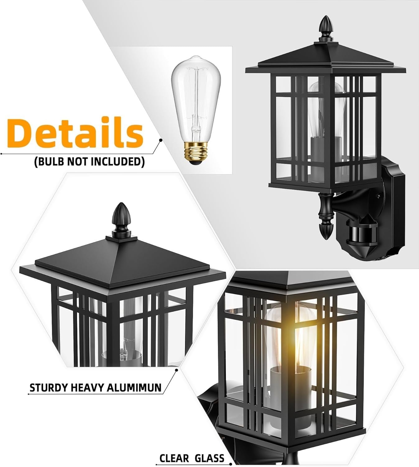 Outdoor Motion Sensor Wall Light Waterproof E27 Dusk Dawn Lamp