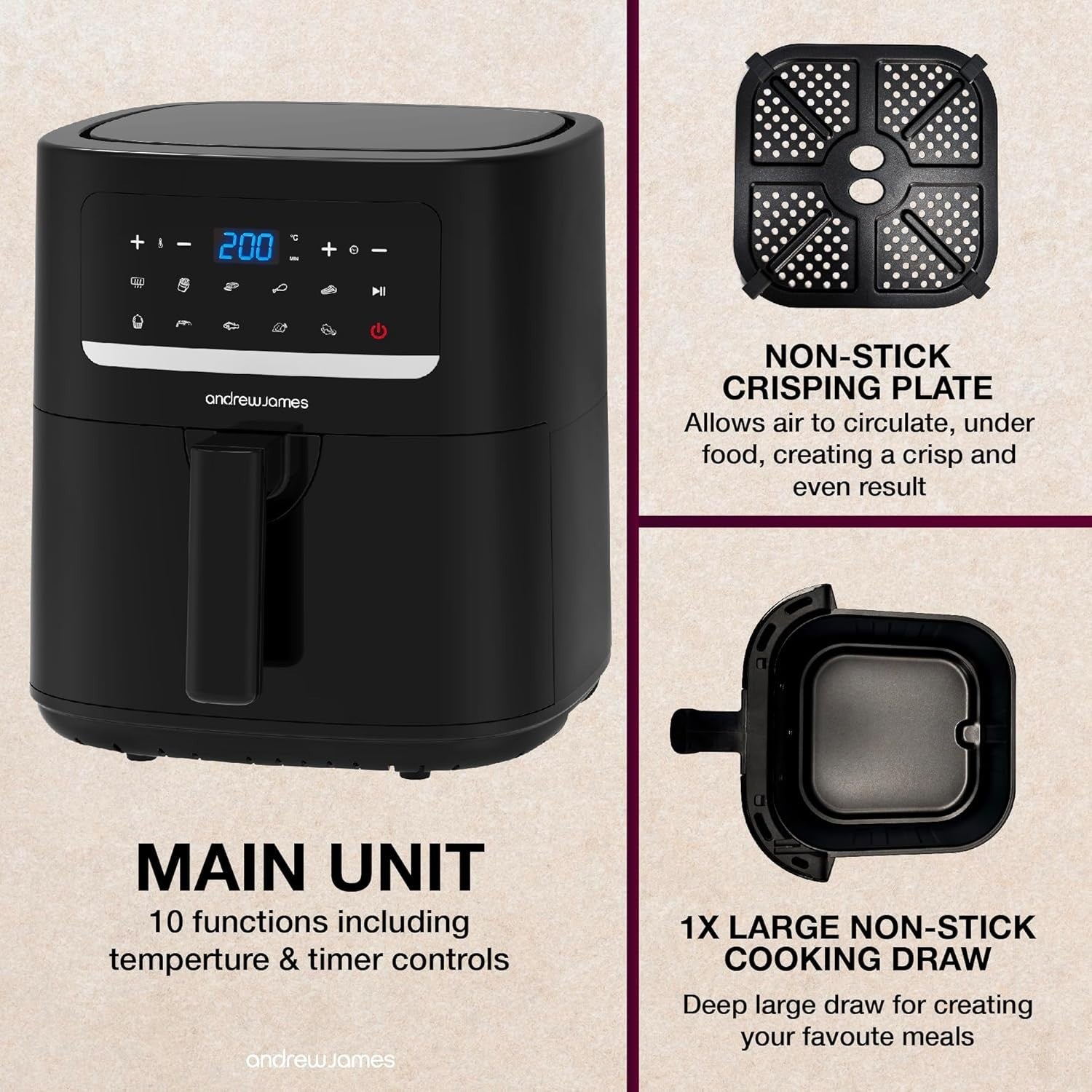 Digital Air Fryer 4.5L | 10-in-1 Cooking, Low-Oil LED Touch Fast & Energy Saving