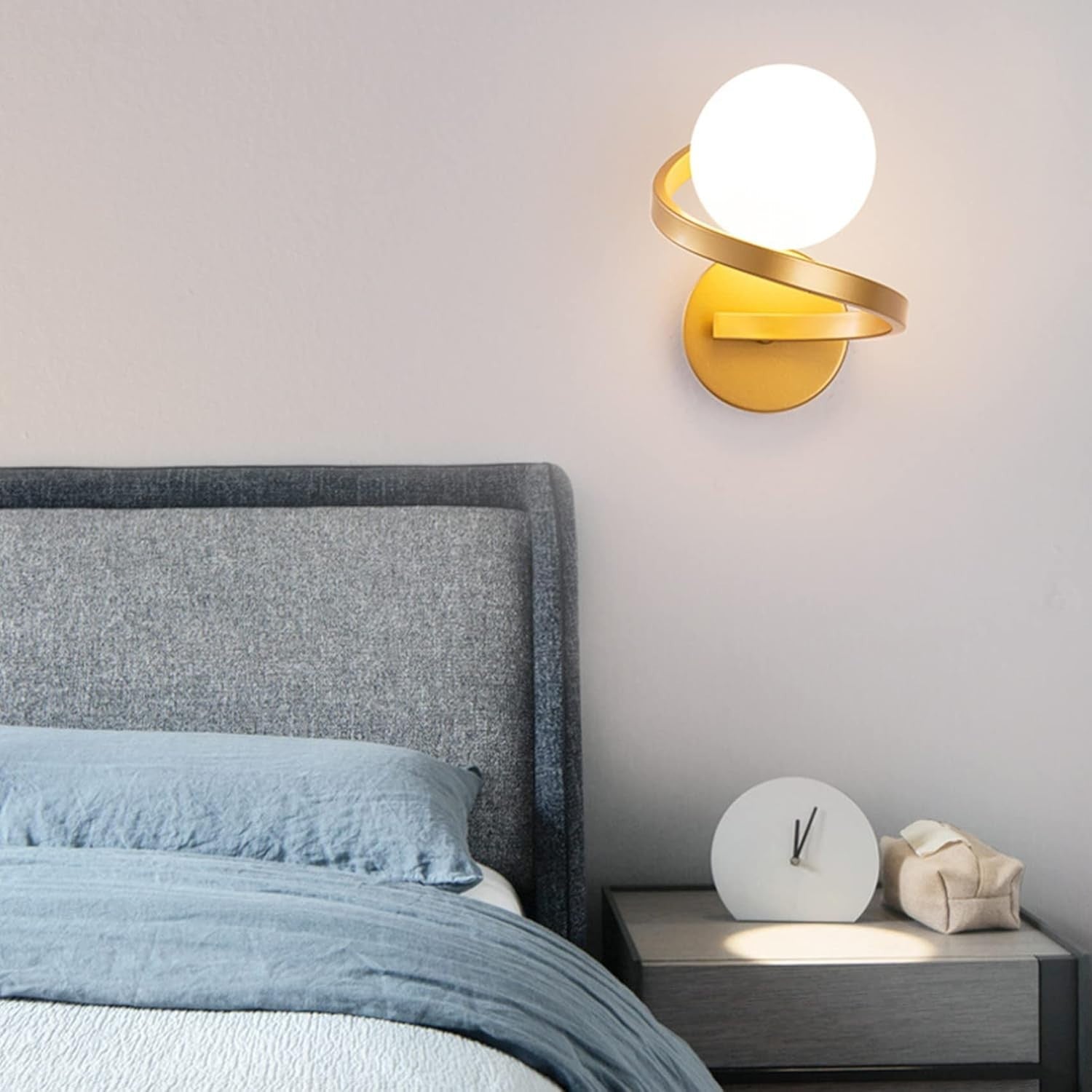 Golden Spiral Glass Ball Wall Light, Modern LED Sconce for Bedroom