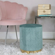 Velvet Round Mint Green Footstool | Gold Base Ottoman Accent Seat Stool