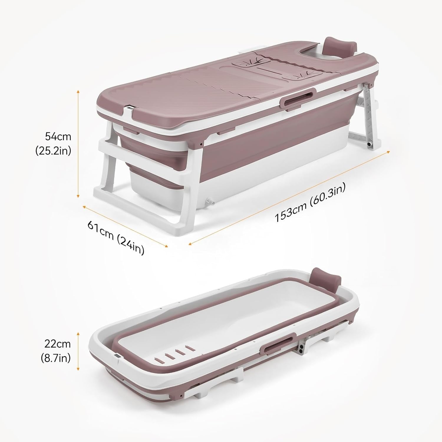 Portable Foldable Adult Bathtub 153x54x61cm Pink Spa & Steam Bath with Lid