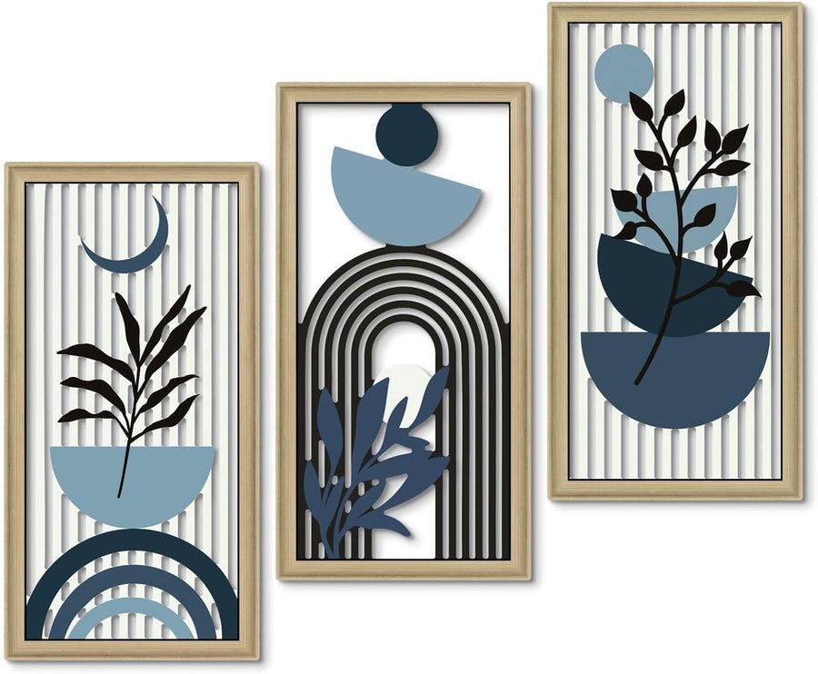 Mid Century Modern Wall Art Set of 3 Framed Abstract Prints