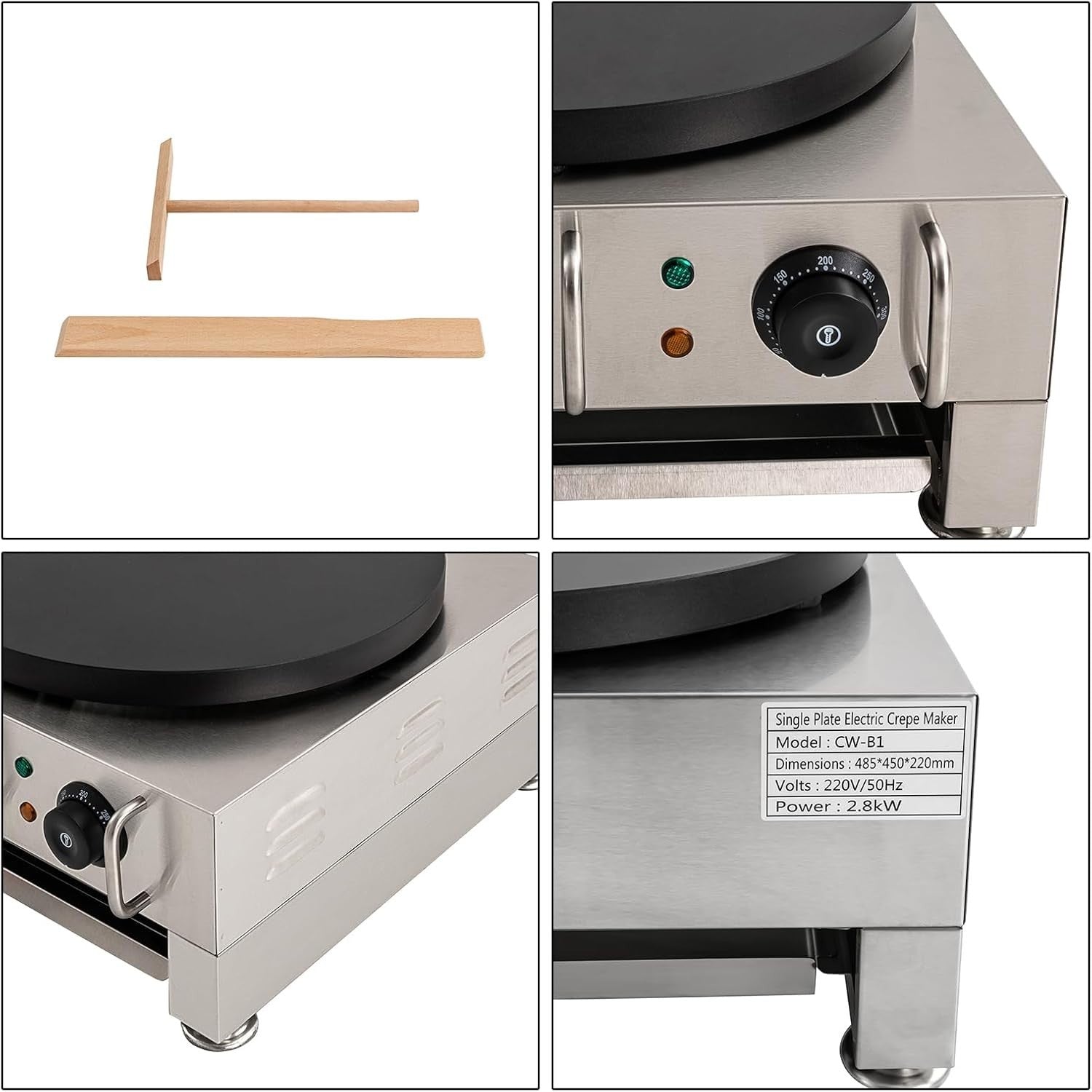 16" Commercial Electric Crepe Maker 1650W Non-Stick w/ Drawer Tray